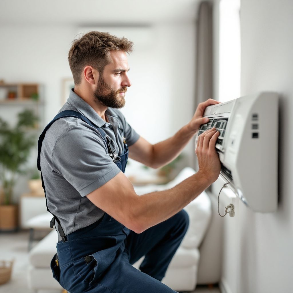 Nuestro técnico de aire acondicionado trabajando en Torre del mar Técnico especialista en climatización